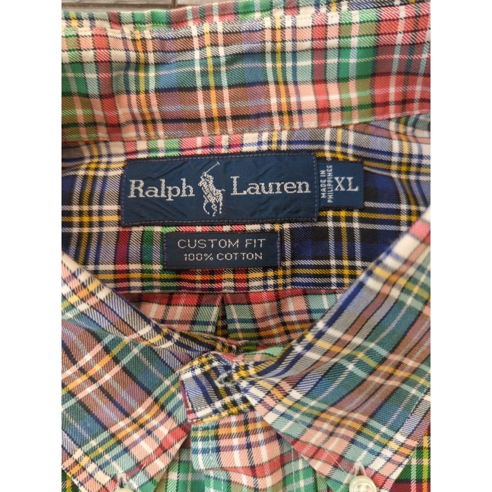 Ralph Lauren Custom Fit Button Down Shirt Men's XL Colorful Plaid Preppy Classic